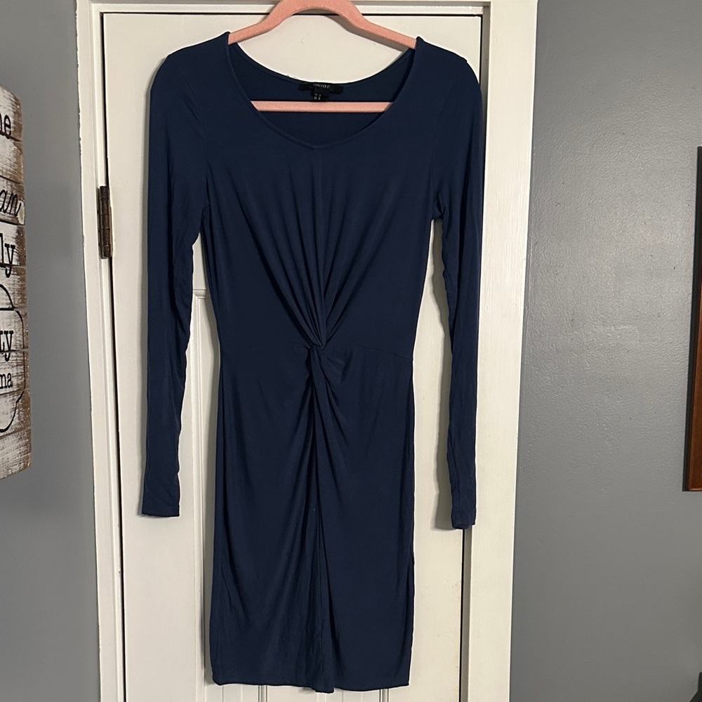 Forever 21 Navy Blue Twist-Front Long Sleeve Bodycon Mini Dress - M